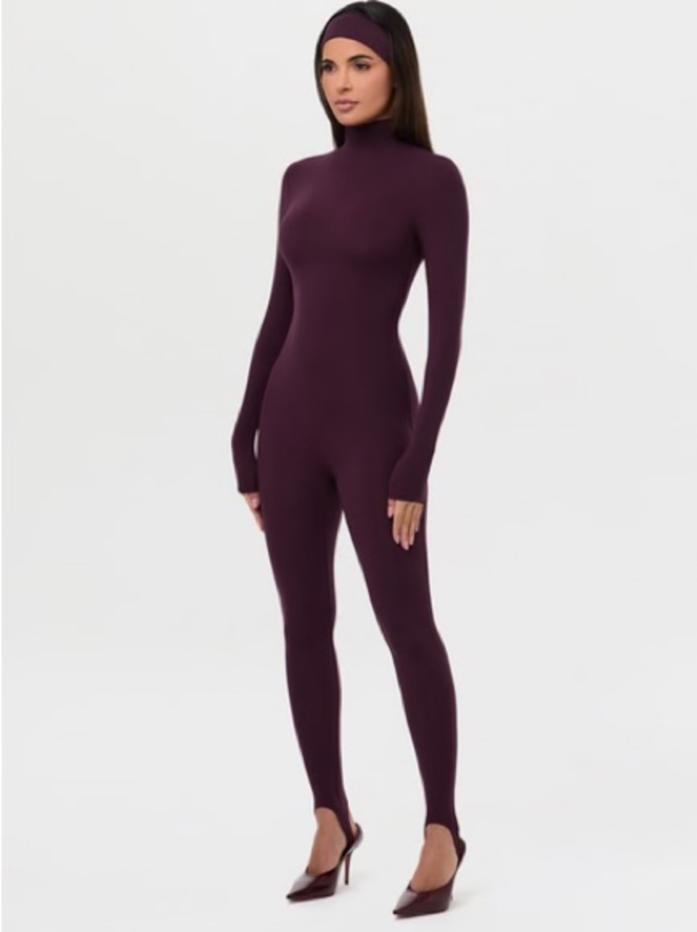 39. Naked Wardrobe • NWT $139  High-Neck Jumpsuit in Deep Plum PTP 15-20”